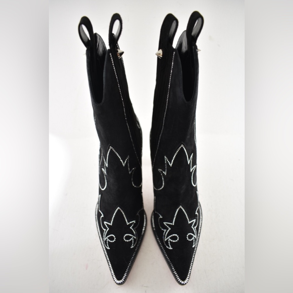 Christian Louboutin Santigag Strass 85 Black Suede Western Ankle Heel Boot 40 - Picture 11 of 16